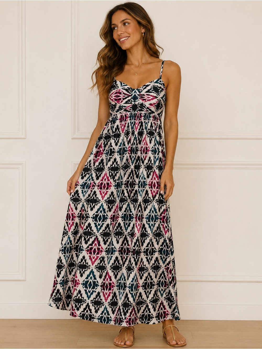 Ann Taylor. Boho Tribal Print Flowy Maxi Dress | Sleeveless Summer Sundress 6P
